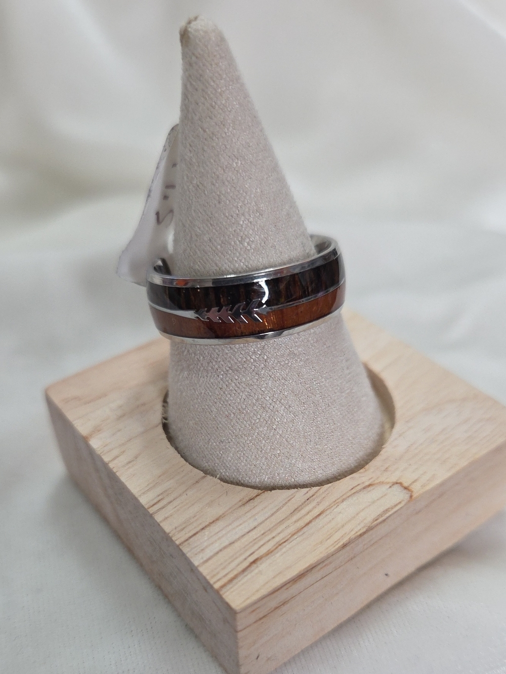 Men's Unisex Wood Grain Silver Arrow Black Ring Stainless Steel Band Ring NWOT